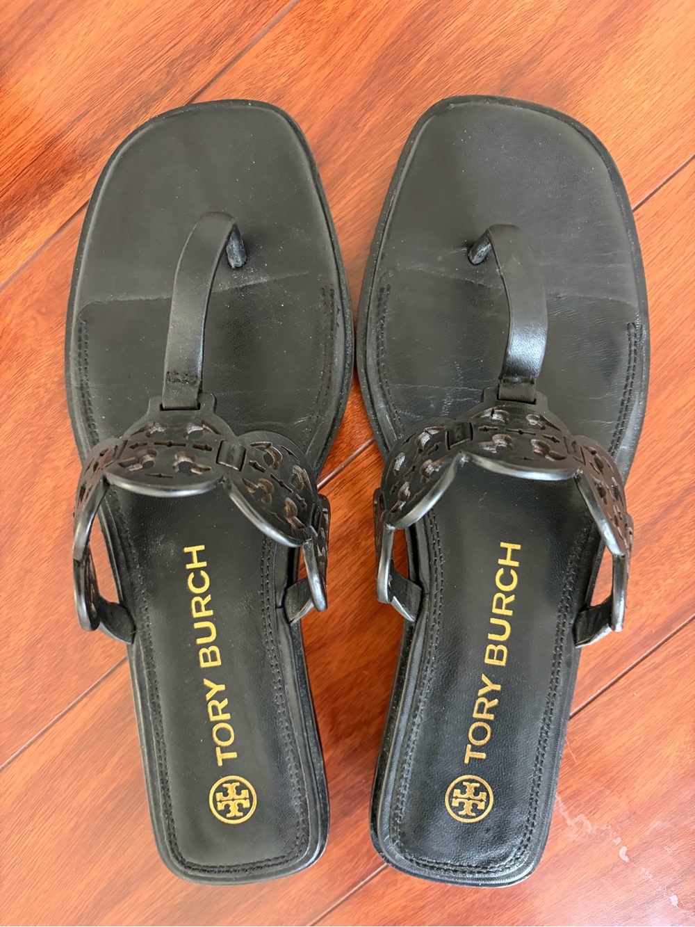 Tory Burch Black Logo-Detail Leather Sandals